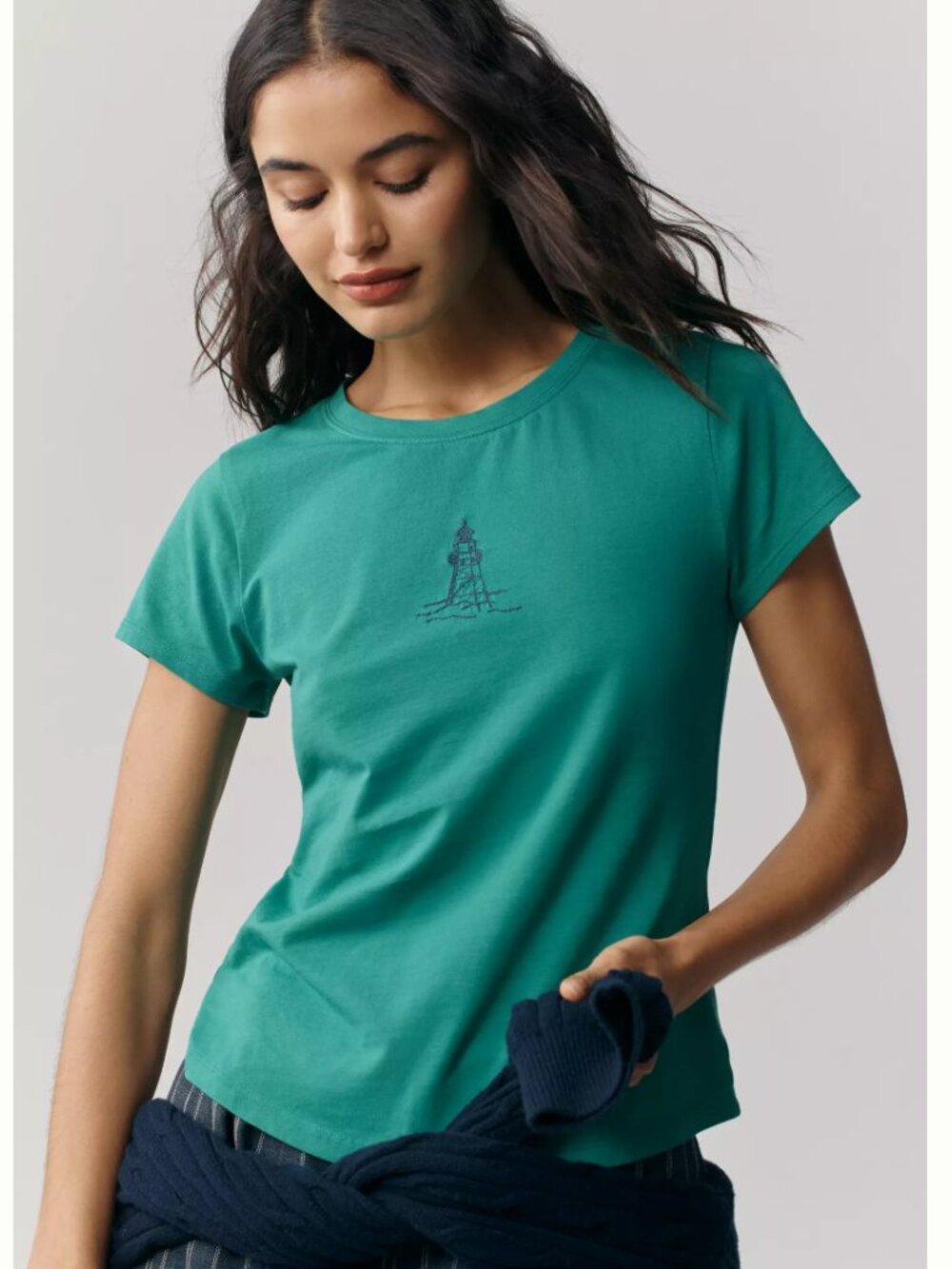 Maeve by Anthropologie Crewneck Embroidered Lighthouse Tee - NEW - XS/S